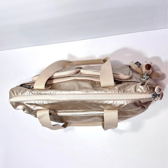 Kipling Defea Metallic Cyrene Pink Shoulder Bag Purse Nylon Monkey Key Charm - Picture 6 of 16